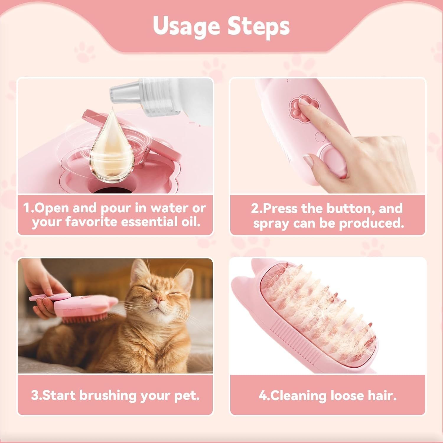 Shed-Free Pet Spa Brush – Steam, Groom, Relax!