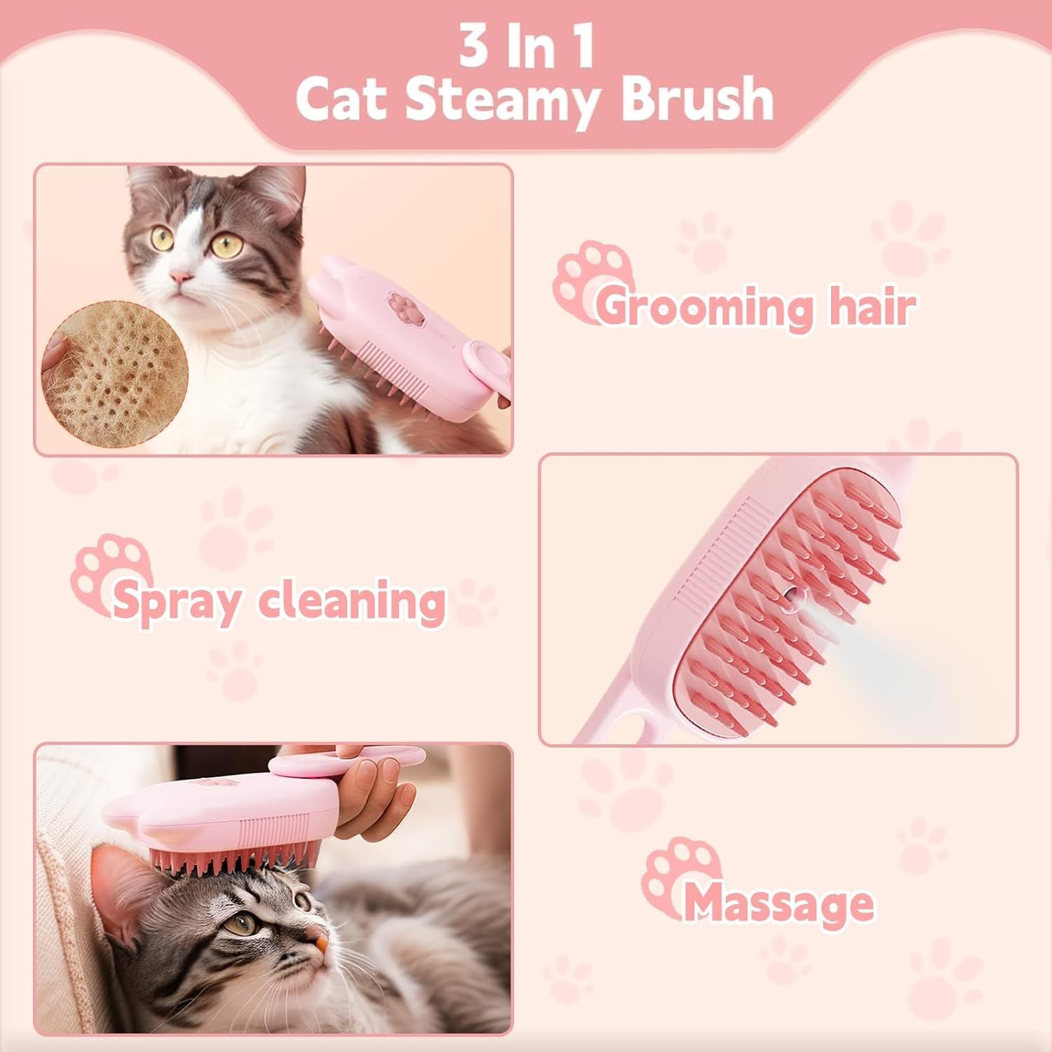 Shed-Free Pet Spa Brush – Steam, Groom, Relax!